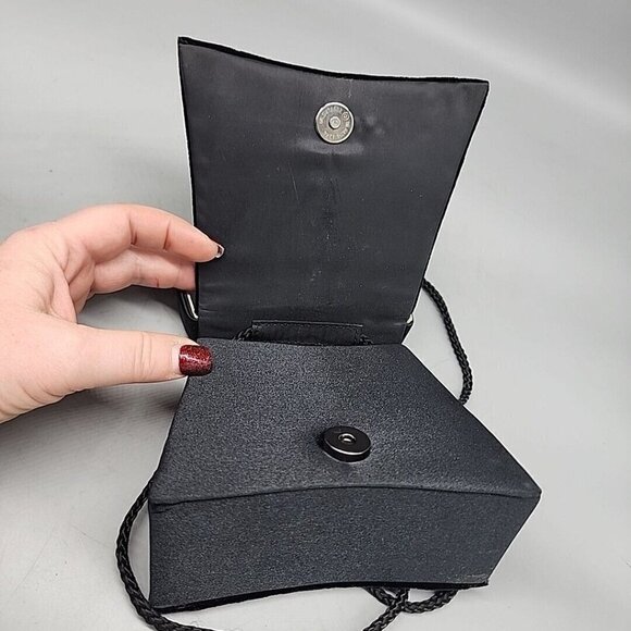 Envelope Purse Cross Body/Shoulder Black Velvet Embroidered Beaded Flap - Picture 4 of 7